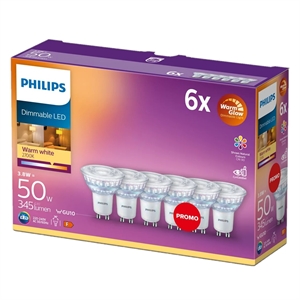 Philips GU10 LED-spot | 3.8W (50W) | WarmGlow | 6 stuks