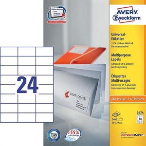 Avery universele etiketten 3474 / 70mm x 37mm / 24 etiketten per vel / 100 vel