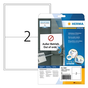 Herma 10020 verwijderbare etiketten / A4 / 199,6 x 143,5 mm / wit / 50 etiketten