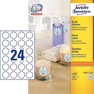 Avery Zweckform L3415-100 promotie etiketten / rond / 40 mm / wit / 2400 etiketten