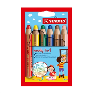 Stabilo Woody 3in1 kleurpotloden / 6 stuks