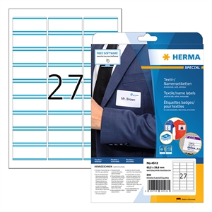 Herma 4513 naambadge/textiel etiketten / A4 / 63,5 x 29,6 / wit/blauw / 540 etiketten