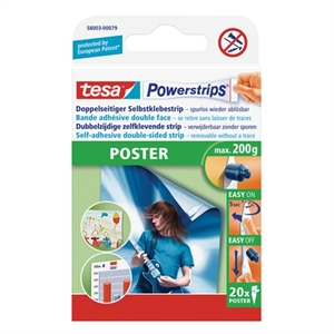 Tesa poster powerstrips / kleefstrips / niet-permanent / wit / 20 stuks