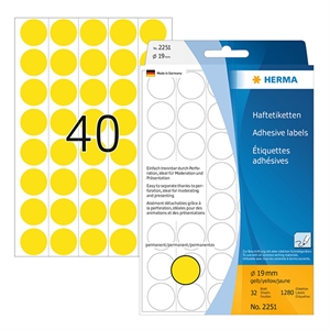 Herma 2251 multifunctionele etiketten / 19 mm / geel / 1280 etiketten