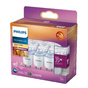 Philips GU10 LED-spot / 2.6W (35W) / WarmGlow / 3 stuks