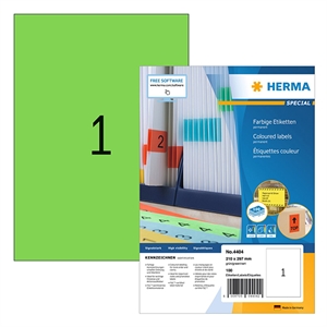 Herma 4404 permanent hechtende etiketten / A4 / 210 x 297 mm / groen / 100 etiketten