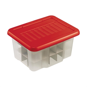 Sunware Nesta opbergdoos voor kerstversiering | transparant/rood | 24 liter | 45 kerstballen