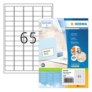 Herma Premium 4254 permanent hechtende etiketten / A4 / 38,1 x 21,2 mm / wit / 6.500 etiketten