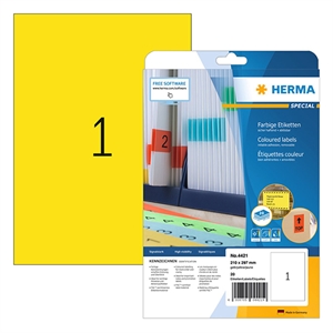 Herma 4421 etiketten / verwijderbaar / A4 / 210 x 297 mm / geel / 20 etiketten