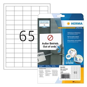 Herma 4212 verwijderbare etiketten / A4 / 38,1 x 21,2 mm / wit / 1625 etiketten