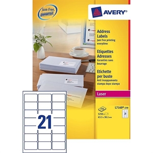 Avery Zweckform L7160-250 adresetiketten / quickpeel / 63,5 mm x 38,1 mm / 5250 etiketten