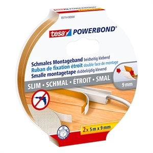 Tesa 55714-00000-00 Powerbond Smal dubbelzijdig tape / wit / 9 mm x 5 m / 2 stuks