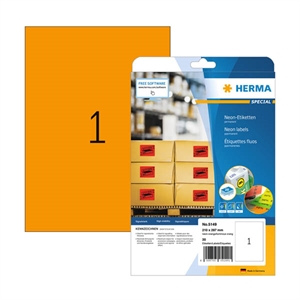 Herma 5149 universele etiketten / A4 / 210 x 297 mm / neon oranje / 20 etiketten