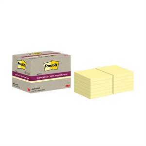 3M Post-it super sticky notes gerecycled / 76 x 76 mm / geel / 12 x 70 vel