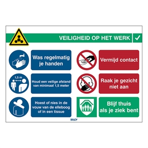 Brady COVID-19-GEN-NL waarschuwingssticker veiligheid op werk / 1 stuk