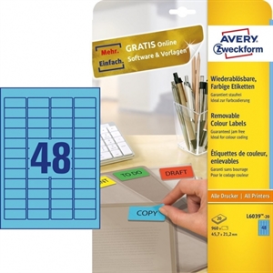 Avery Zweckform L6039-20 etiketten / blauw / 45,7 mm x 21,2 mm / 960 etiketten