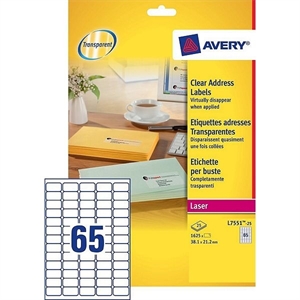 Avery Zweckform L7551-25 transparante etiketten / 38,1 mm x 21,2 mm / 1625 etiketten