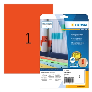 Herma 4422 etiketten / verwijderbaar / A4 / 210 x 297 mm / rood / 20 etiketten