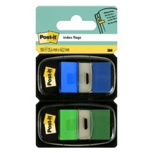 3M Post-it index 683-4 / blauw en groen / 25,4 x 43,2mm
