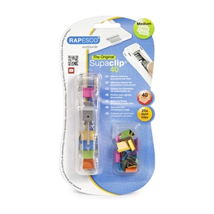 Rapesco RC4025SS Supaclip 40 dispenser / transparant/assorti / incl. 25 papierklemmen