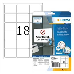 Herma 4203 verwijderbare etiketten / A4 / 63,5 x 46,6 mm / wit / 450 etiketten