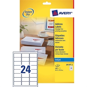 Avery Zweckform J8159-25 adresetiketten / 63,5 mm x 33,9 mm / 600 etiketten