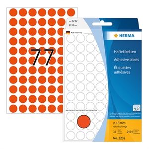 Herma 2232 multifunctionele etiketten / 13 mm / rond / rood / 2464 etiketten