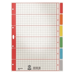Leitz 4350 A4 tabbladen / gekleurd karton / geruit voorblad / 6 tabs / 4-gaats