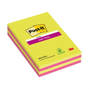 3M Post-it super sticky notes gelijnd / 127 x 203 mm / assorti / 4 x 45 vel