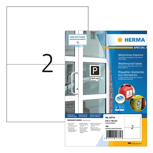 Herma 10774 geïmpregneerde etiketten / weerbestendig / A4 / 210 x 148 mm / 160 etiketten