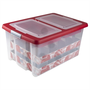 Sunware Nesta opbergdoos voor kerstversiering / transparant/rood / 51 liter / 40 kerstballen