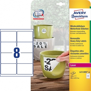 Avery Zweckform L4715REV-20 weerbestendige etiketten / afneembaar / 99,1 mm x 67,7 mm / 160 etiketten