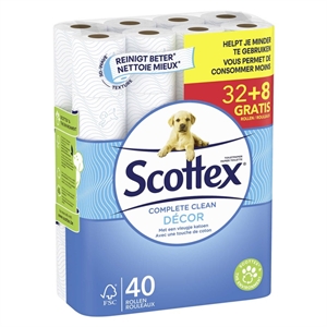 Scottex Compleet Schoon toiletpapier / 2-laags / 32 + 8 gratis rollen