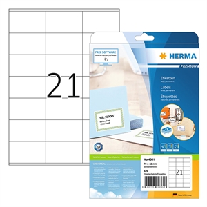 Herma Premium 4361 permanent hechtende etiketten / A4 / 70 x 42 mm / wit / 525 etiketten
