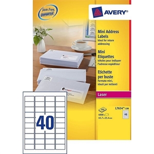 Avery Zweckform L7654-100 adresetiketten / quickpeel / 45,7 mm x 25,4 mm / 4000 etiketten