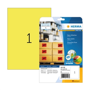 Herma 5148 universele etiketten / A4 / 210 x 297 mm / neon geel / 20 etiketten