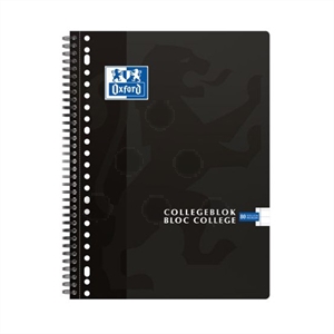 Oxford 400094450 collegeblok / A4+ / gelinieerd / zwart / 23-gaats / 80 vel