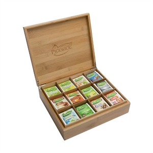 Pickwick Professional Theekist / bamboe / 12 vakjes / inclusief 12 smaken thee