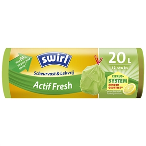 Swirl Actif Fresh vuilniszakken met trekband / Scheurvast & lekvrij / 20 liter / 12 stuks