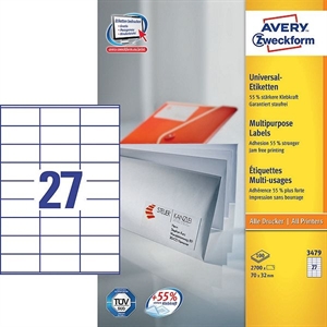 Avery Zweckform 3479 universele etiketten / wit / zelfklevend / 70 mm x 32 mm / 2700 etiketten