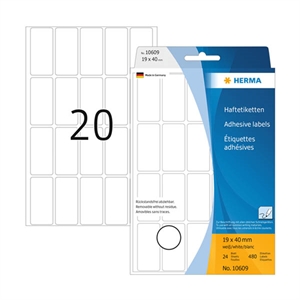 Herma 10609 multifunctionele etiketten / verwijderbaar / 19 x 40 mm / wit / 480 etiketten