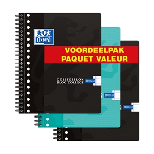 Oxford School collegeblok / A5+ / spiraal / gelinieerd / 17-gaats / 90gr. / 80 vel / 3 stuks