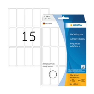 Herma 10610 multifunctionele etiketten / verwijderbaar / 20 x 50 mm / wit / 360 etiketten