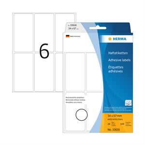 Herma 10616 multifunctionele etiketten / verwijderbaar / 34 x 67 mm / wit / 144 etiketten