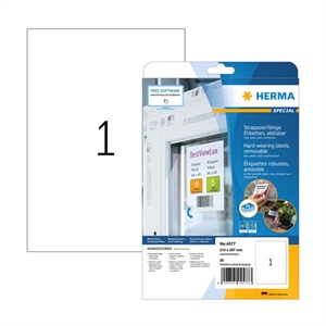 Herma 4577 verwijderbare folie etiketten / weerbestendig / A4 / 210 x 297 mm / wit / 20 etiketten