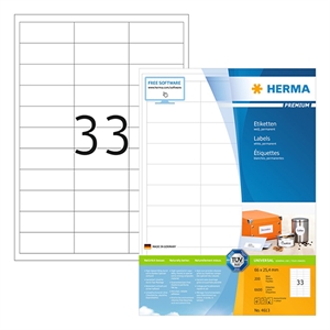 Herma Premium 4613 permanent hechtende etiketten / A4 / 66 x 25,4 mm / wit / 6.600 etiketten