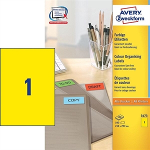 Avery Zweckform 3473 universele etiketten / geel / 210 mm x 297 mm / 100 etiketten