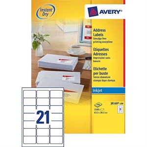 Avery Zweckform J8160-100 adresetiketten / 63,5 mm x 38,1 mm / 2100 etiketten
