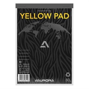 Aurora 2180ST schrijfblok / geel papier / A5 / gelinieerd / 80 gr. / 80 vel