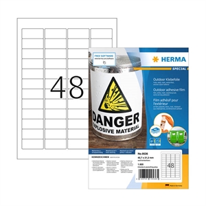 Herma Outdoor 9536 weervaste folie etiketten / A4 / 45,7 x 21,2 mm / wit / 1920 etiketten